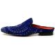 Fiesso Blue Genuine Suede Rhinestone Ornamented Slip On Shoes FI7420.